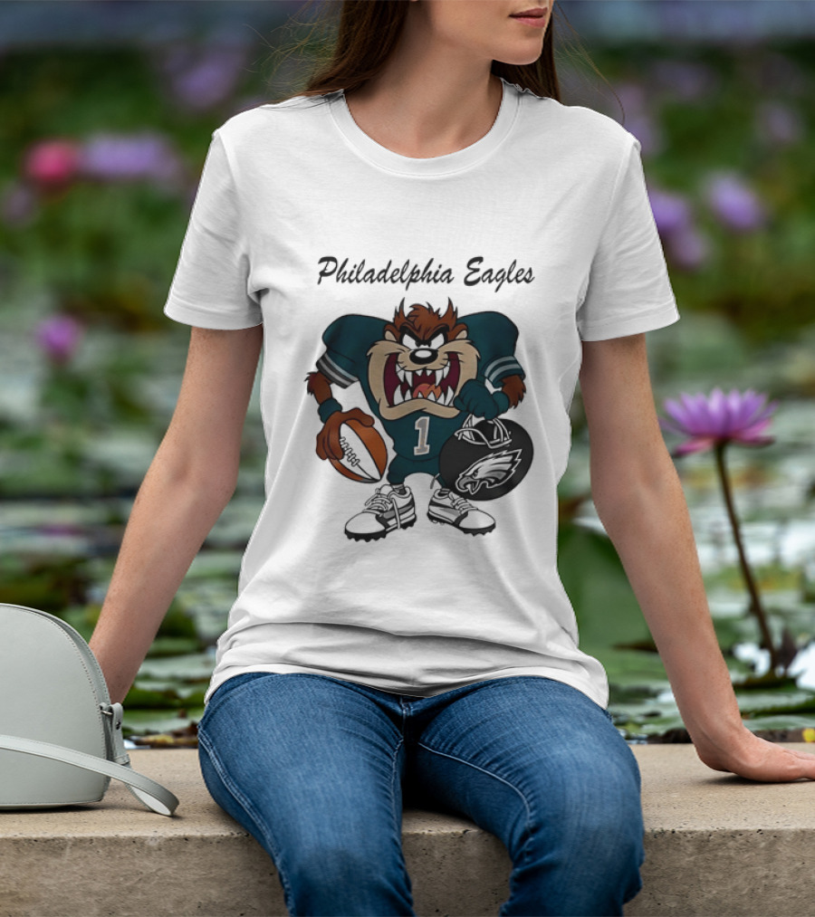 Philadelphia Eagles Taz Tasmanian Devil Football Player Cartoon T-Shirt