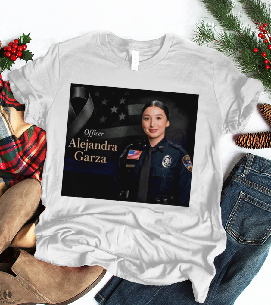 Officer Alejandra Garza Memorial Tribute With Flag And Ribbon T-Shirt