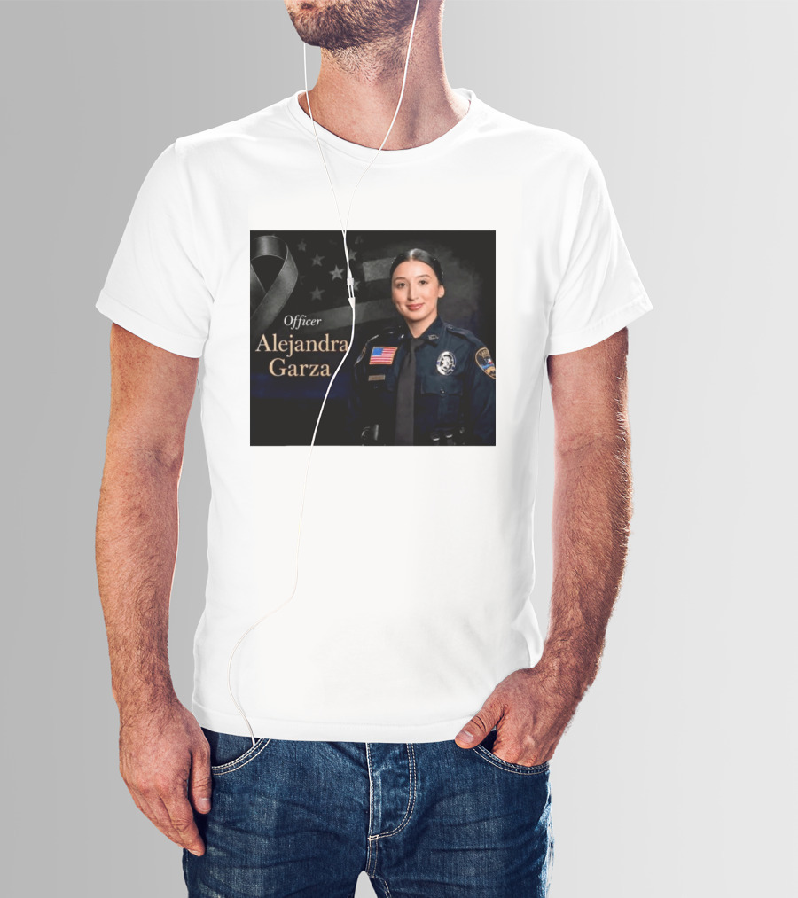 Officer Alejandra Garza Memorial Tribute With Flag And Ribbon T-Shirt