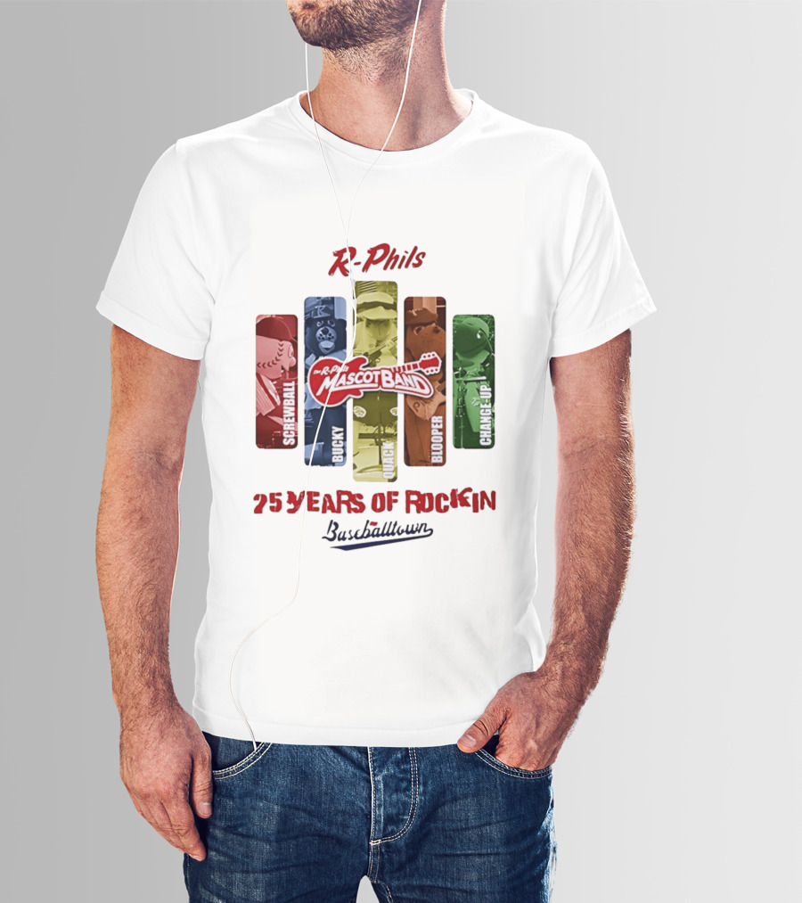 R Phils Mascot Band Screwball Bucky Quack Blooper Change Up 25 Years Of Rockin Baseballtown T-Shirt