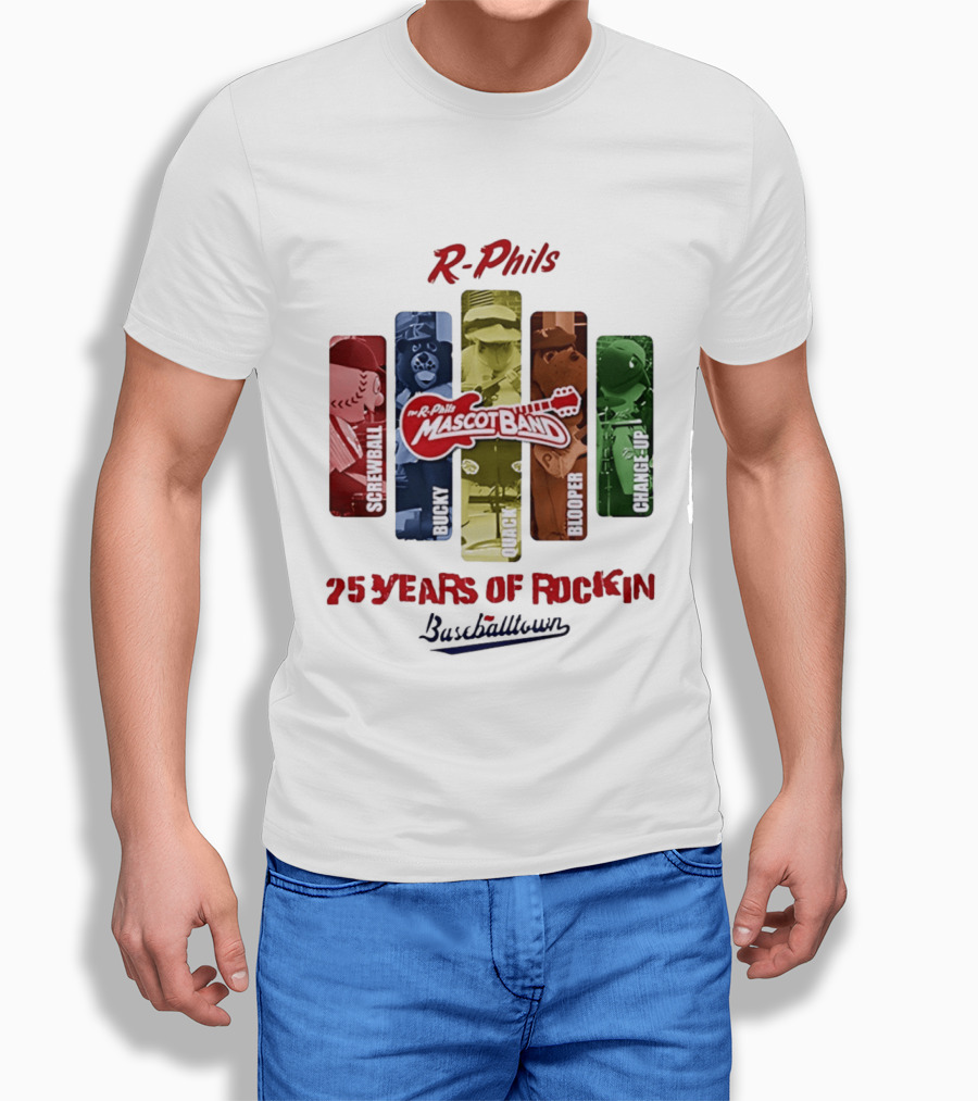 R Phils Mascot Band Screwball Bucky Quack Blooper Change Up 25 Years Of Rockin Baseballtown T-Shirt