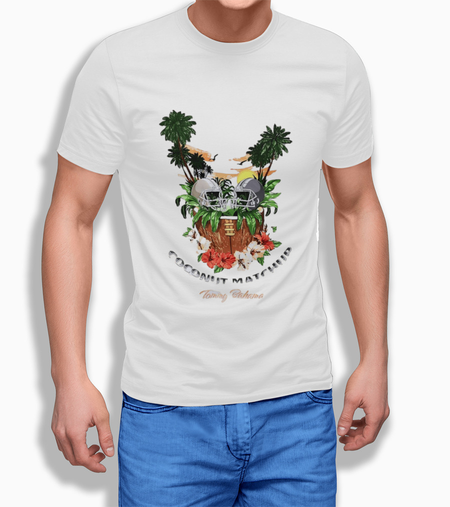 Tommy Bahama Coconut Matchup Football Tropical Palms Helmets Hibiscus T-Shirt