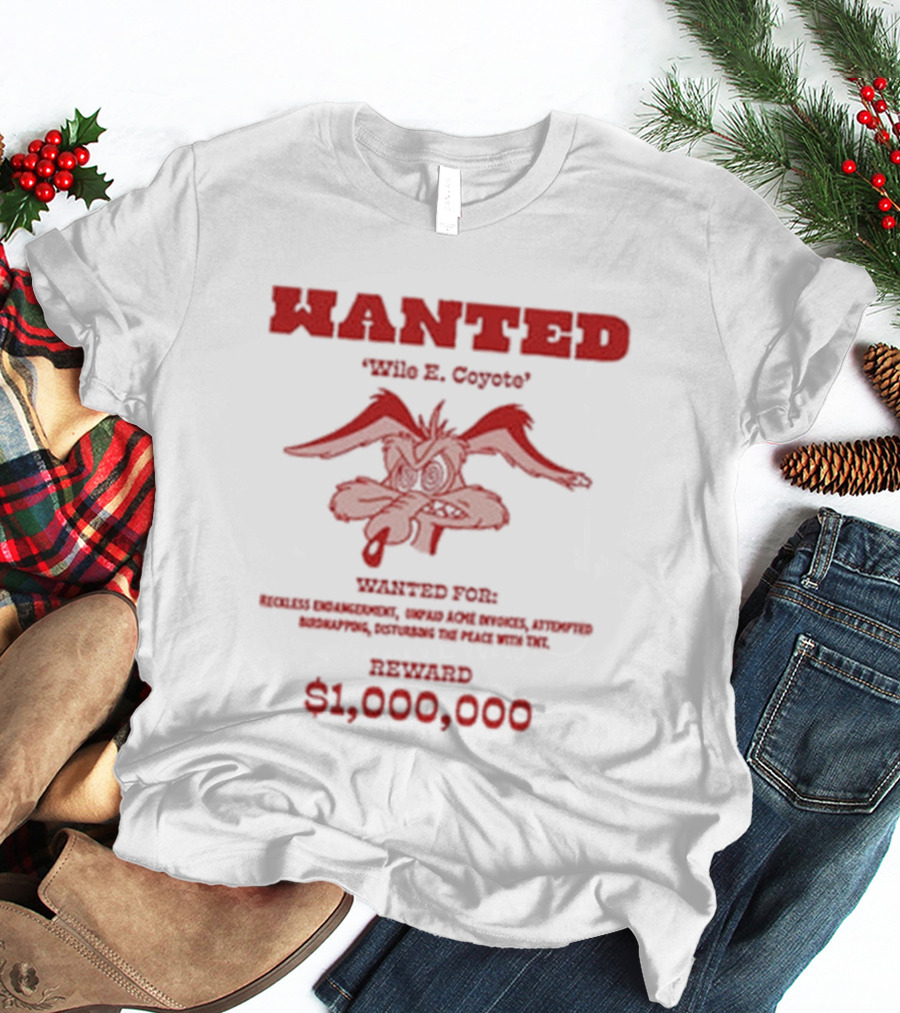 Wanted Wile E Coyote $1000000 Reward Looney Tunes Oversized T-Shirt