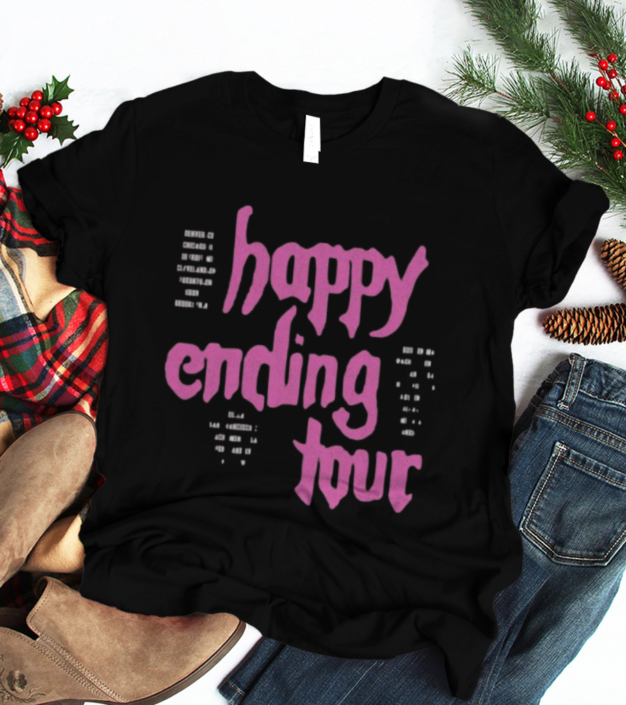 Bailey Rose Spinn Store Happy Ending Tour Pink Text With Date Locations T-Shirt