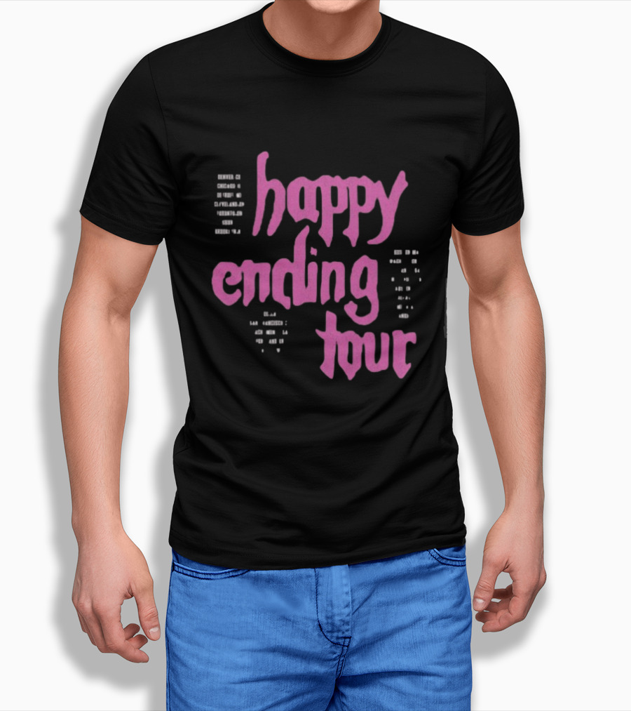 Bailey Rose Spinn Store Happy Ending Tour Pink Text With Date Locations T-Shirt