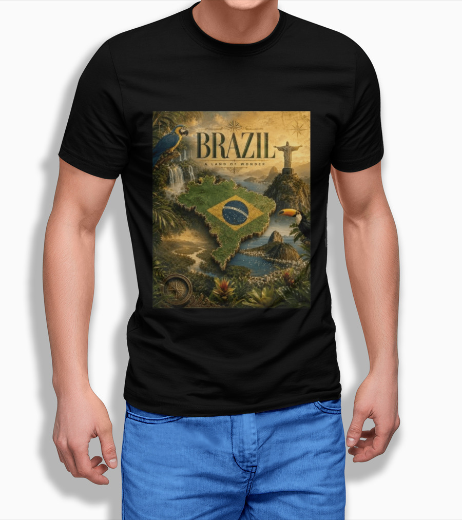 Brazil A Land Of Wonder Ordem E Progresso Christ The Redeemer Amazon Rainforest Toucan Macaw Waterfalls T-Shirt