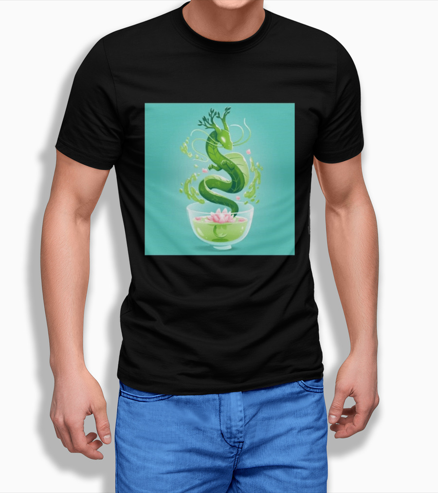 Green Tea Dragon In Teacup With Blossoms And Leaves T-Shirt