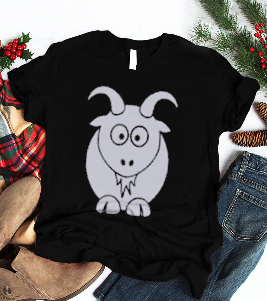Cartoon Goat With Horns Cute Animal T-Shirt