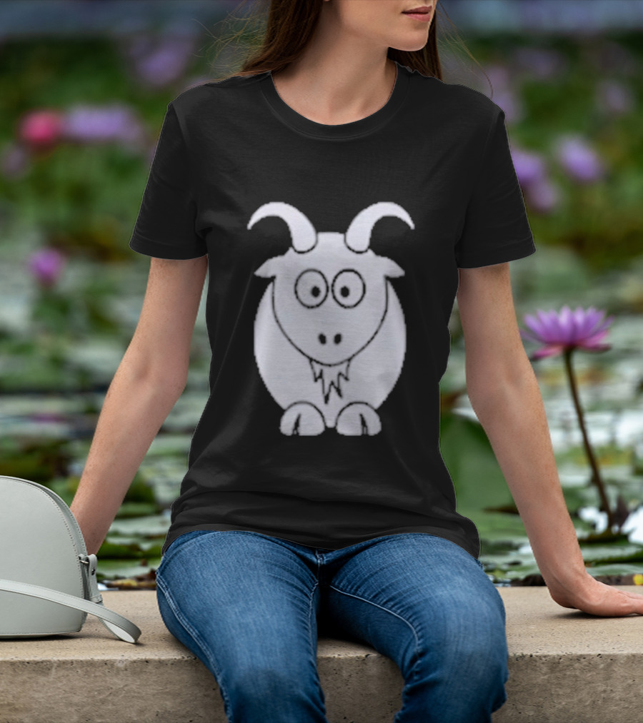 Cartoon Goat With Horns Cute Animal T-Shirt