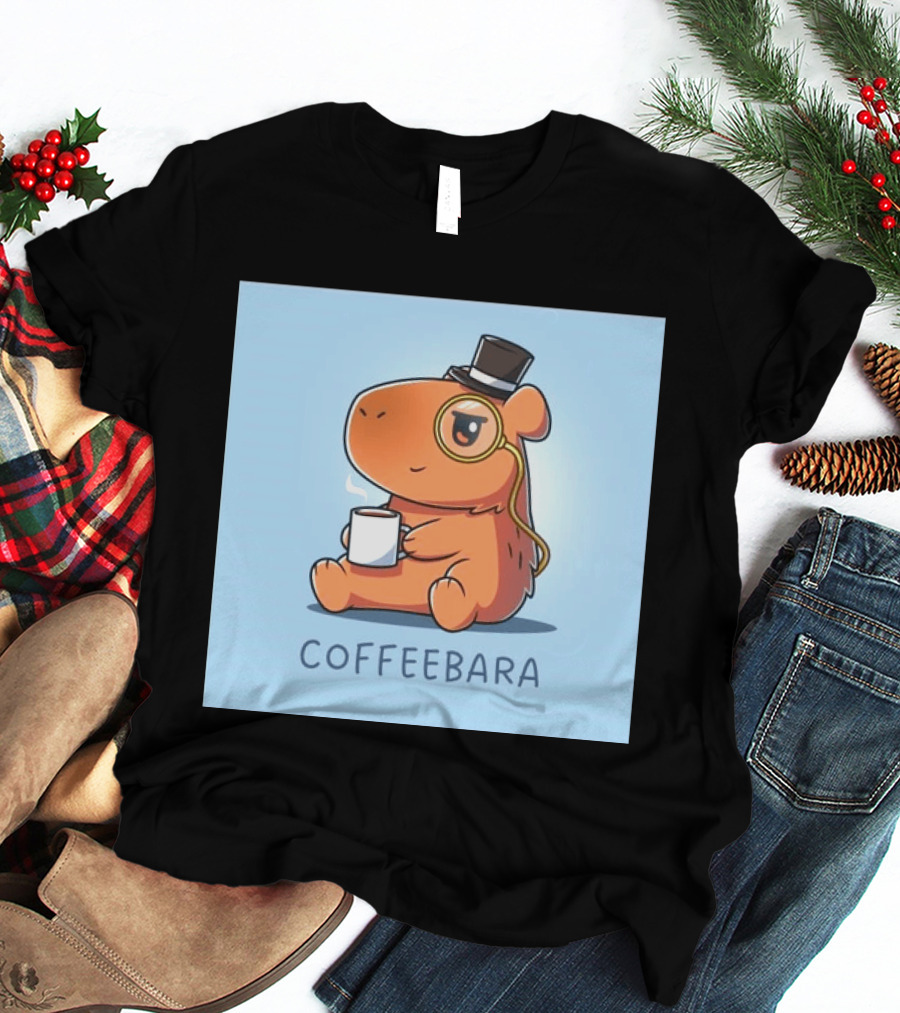 COFFEEBARA Cute Capybara Drinking Coffee With Top Hat And Monocle T-Shirt
