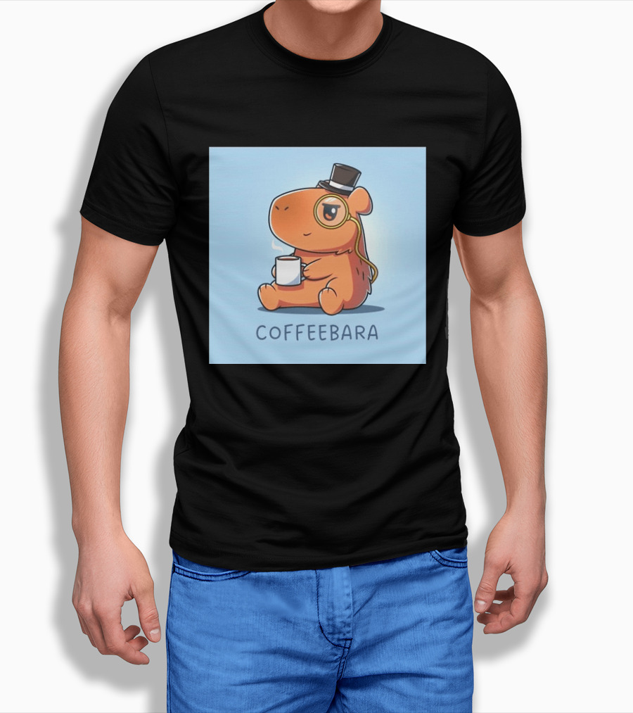 COFFEEBARA Cute Capybara Drinking Coffee With Top Hat And Monocle T-Shirt