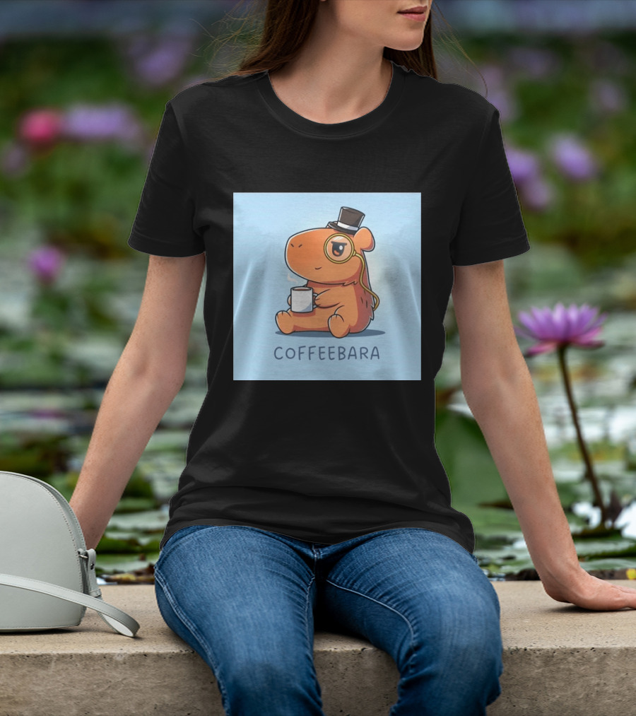 COFFEEBARA Cute Capybara Drinking Coffee With Top Hat And Monocle T-Shirt