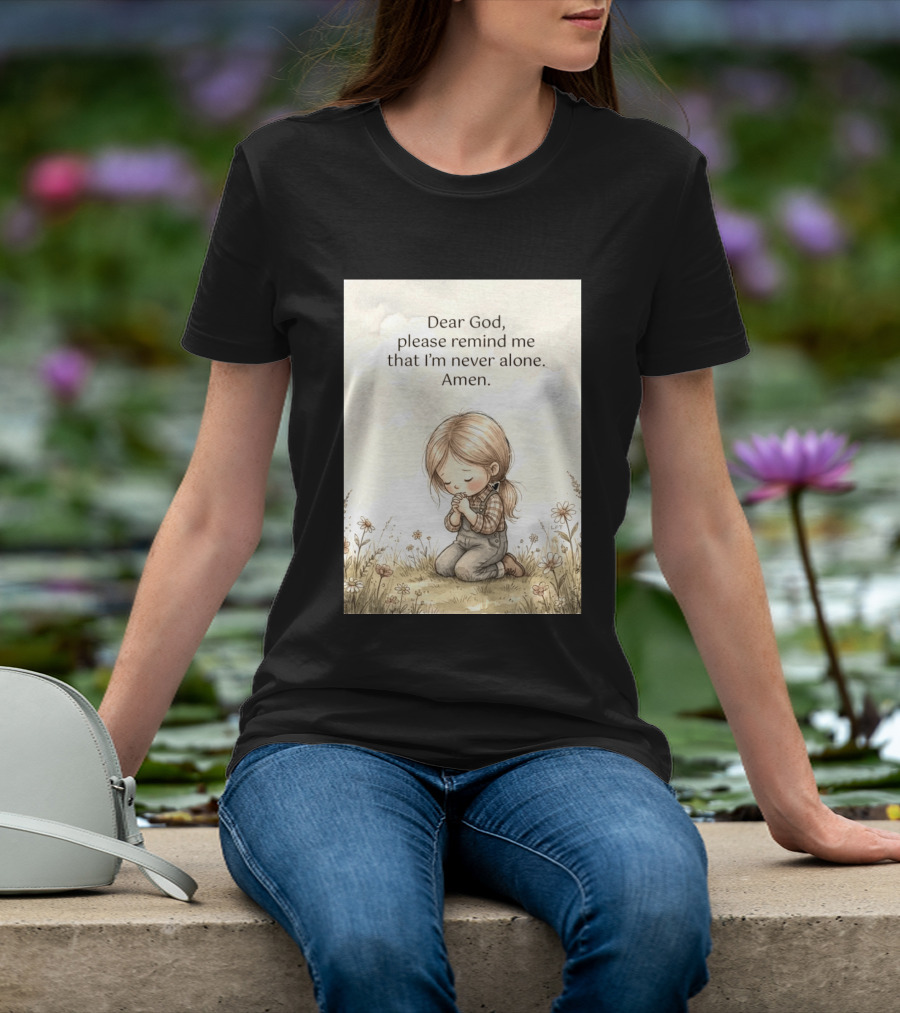 Dear God Please Remind Me That I'm Never Alone Amen Child Praying In Meadow T-Shirt
