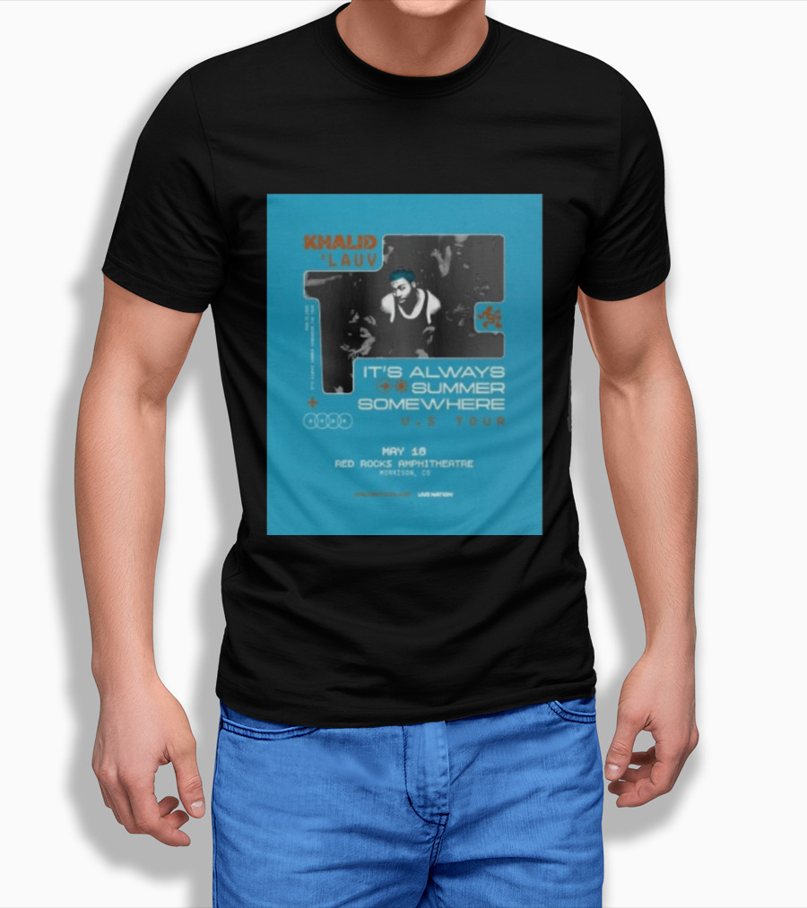 Khalid Lauv It's Always Summer Somewhere US Tour 2026 May 18 Red Rocks Amphitheatre Morrison CO Live Nation T-Shirt