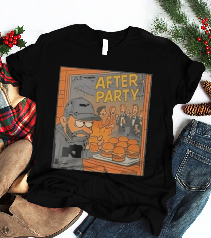 After Party Burger Cartoon With Drink In Hand T-Shirt