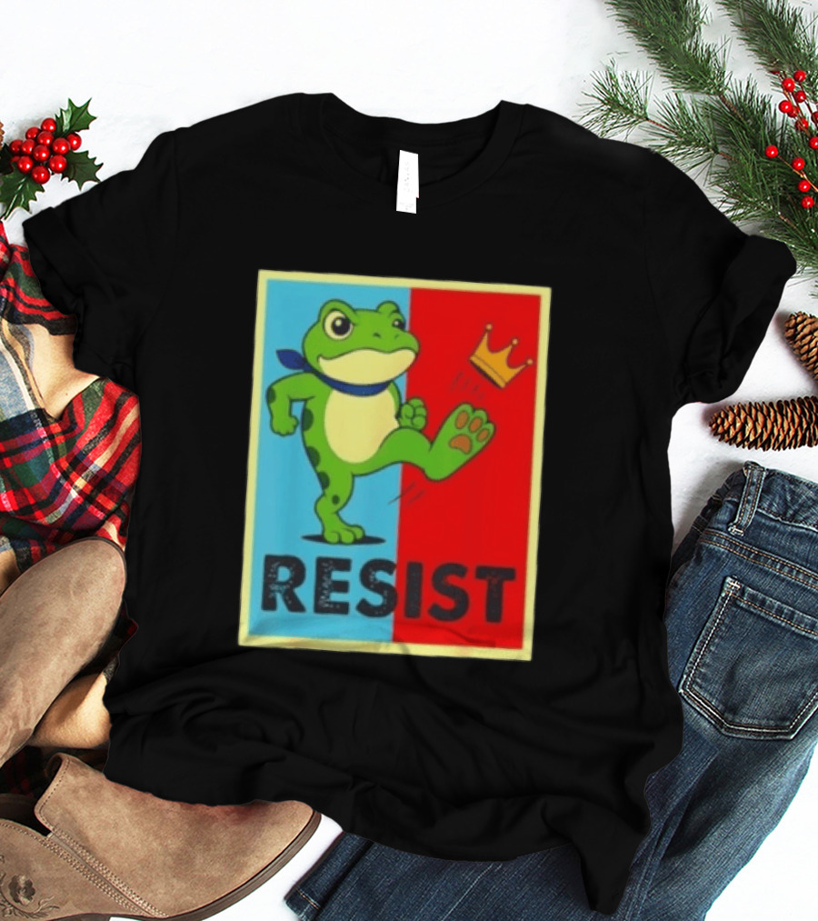 Resist Frog Kicking Crown Icon No Kings T-Shirt
