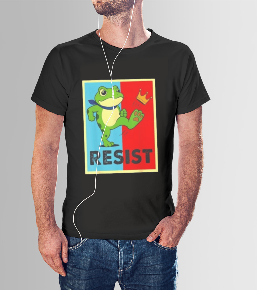 Resist Frog Kicking Crown Icon No Kings T-Shirt