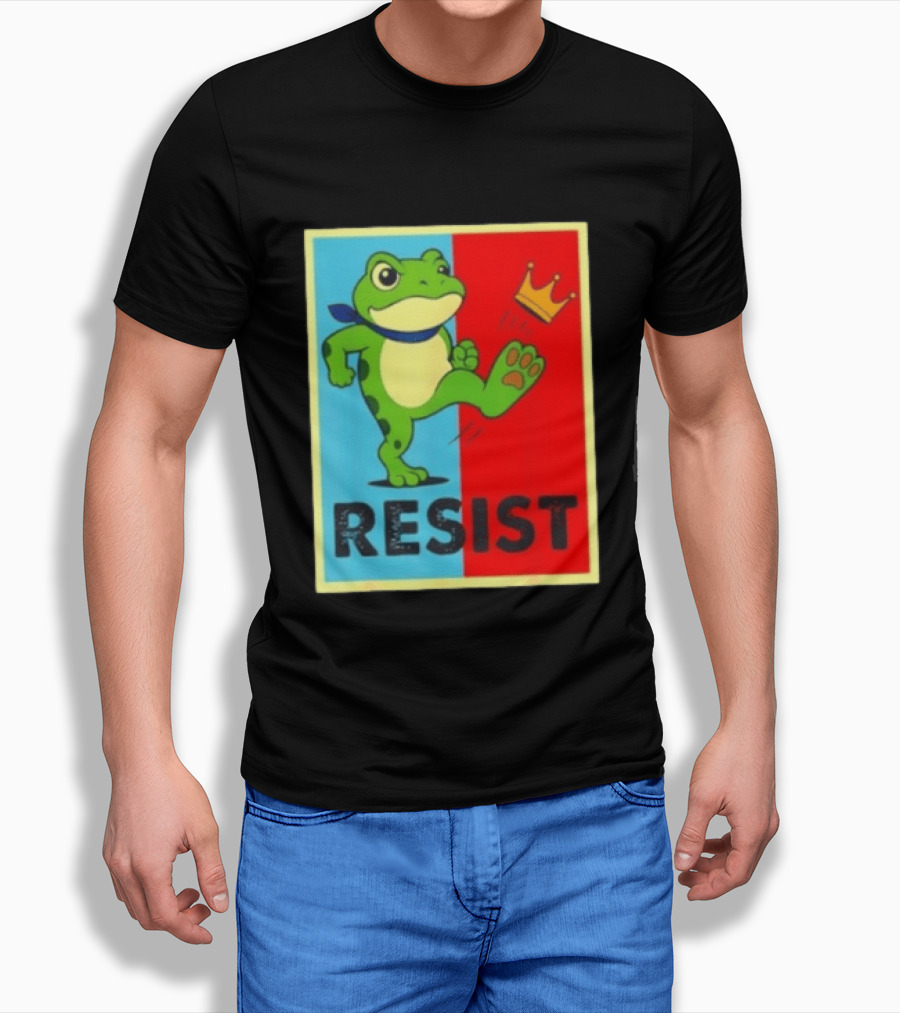 Resist Frog Kicking Crown Icon No Kings T-Shirt