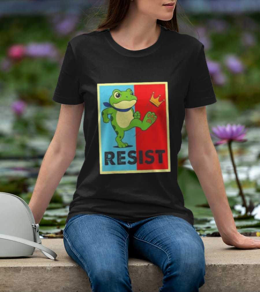 Resist Frog Kicking Crown Icon No Kings T-Shirt