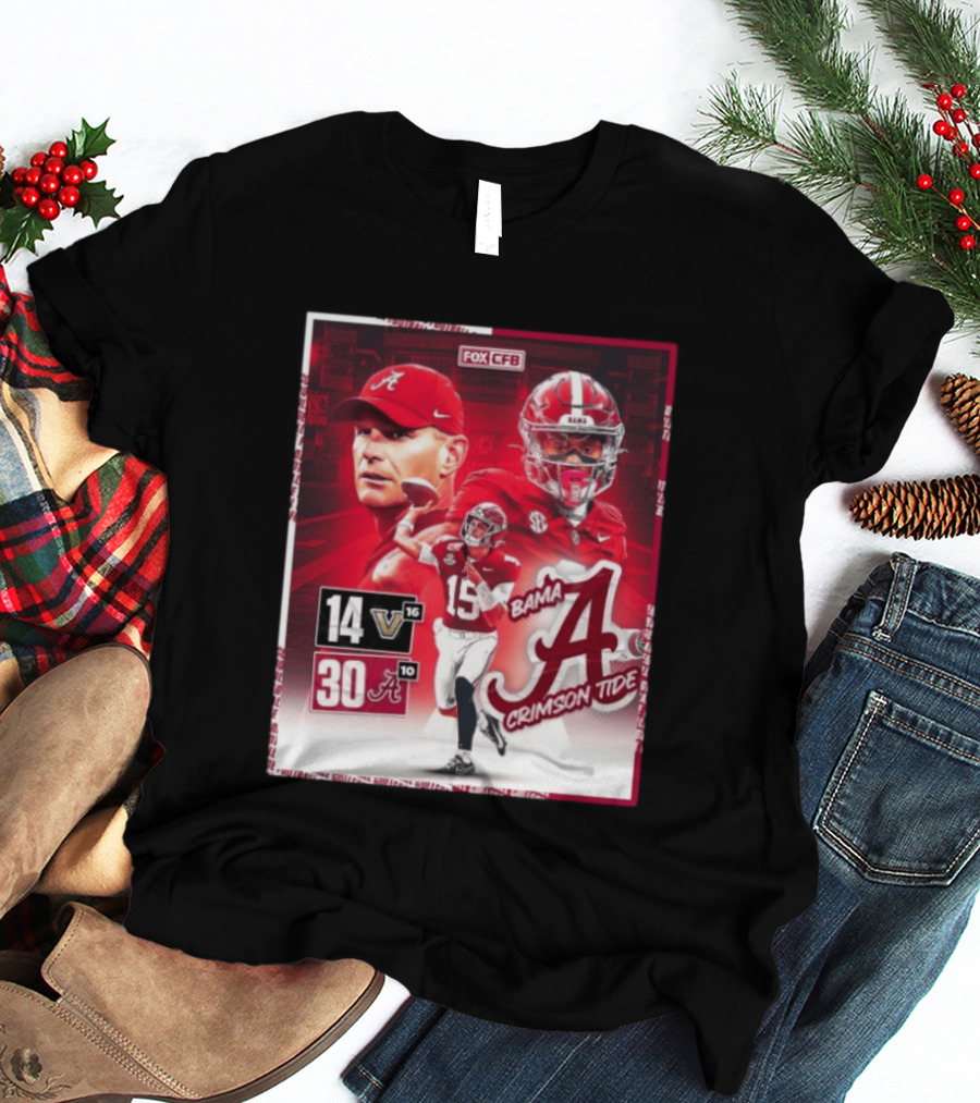 Crimson Tide Triumph Over Vanderbilt 30 14 Featuring Head Coach Kalen DeBoer And Jalen Milroe T-Shirt