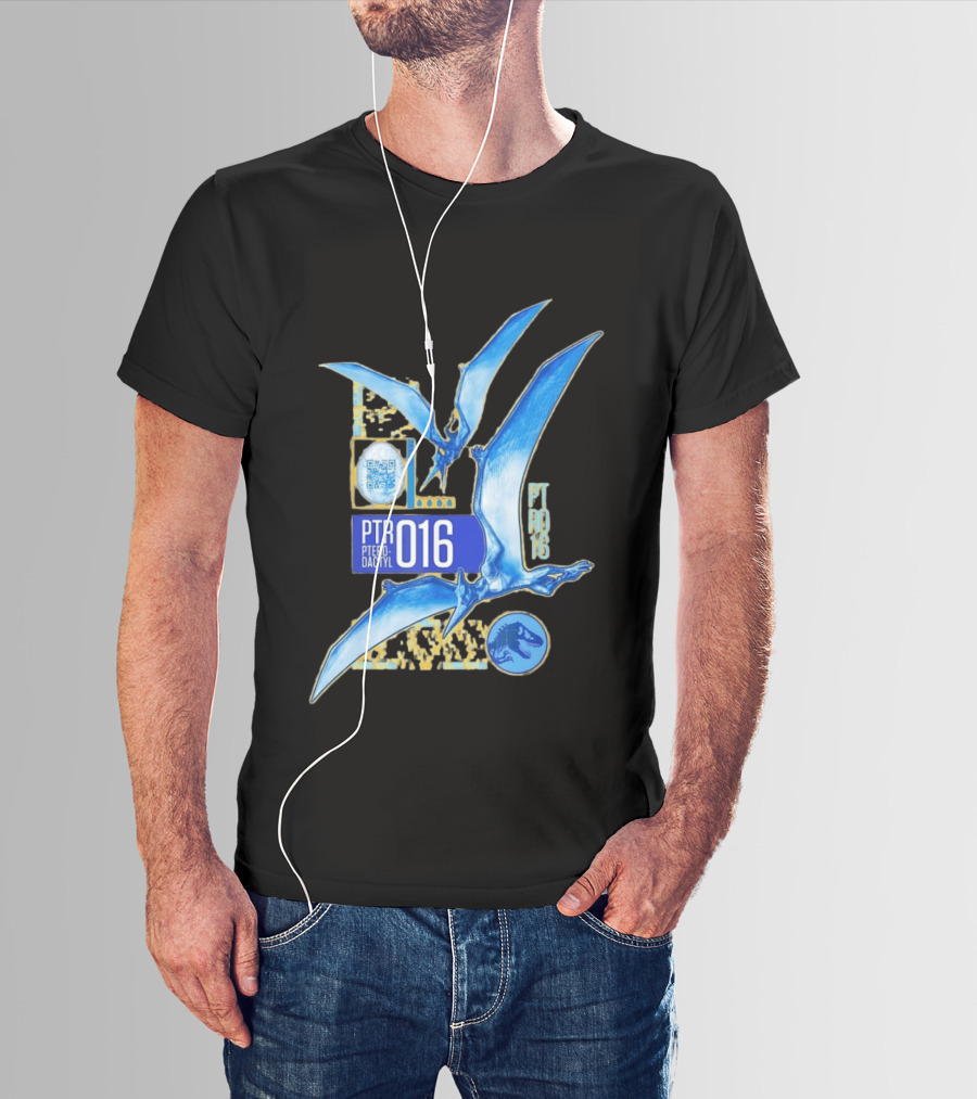 PTR 016 Pterodactyl Dinosaur Prehistoric QR Code Rex T-Shirt