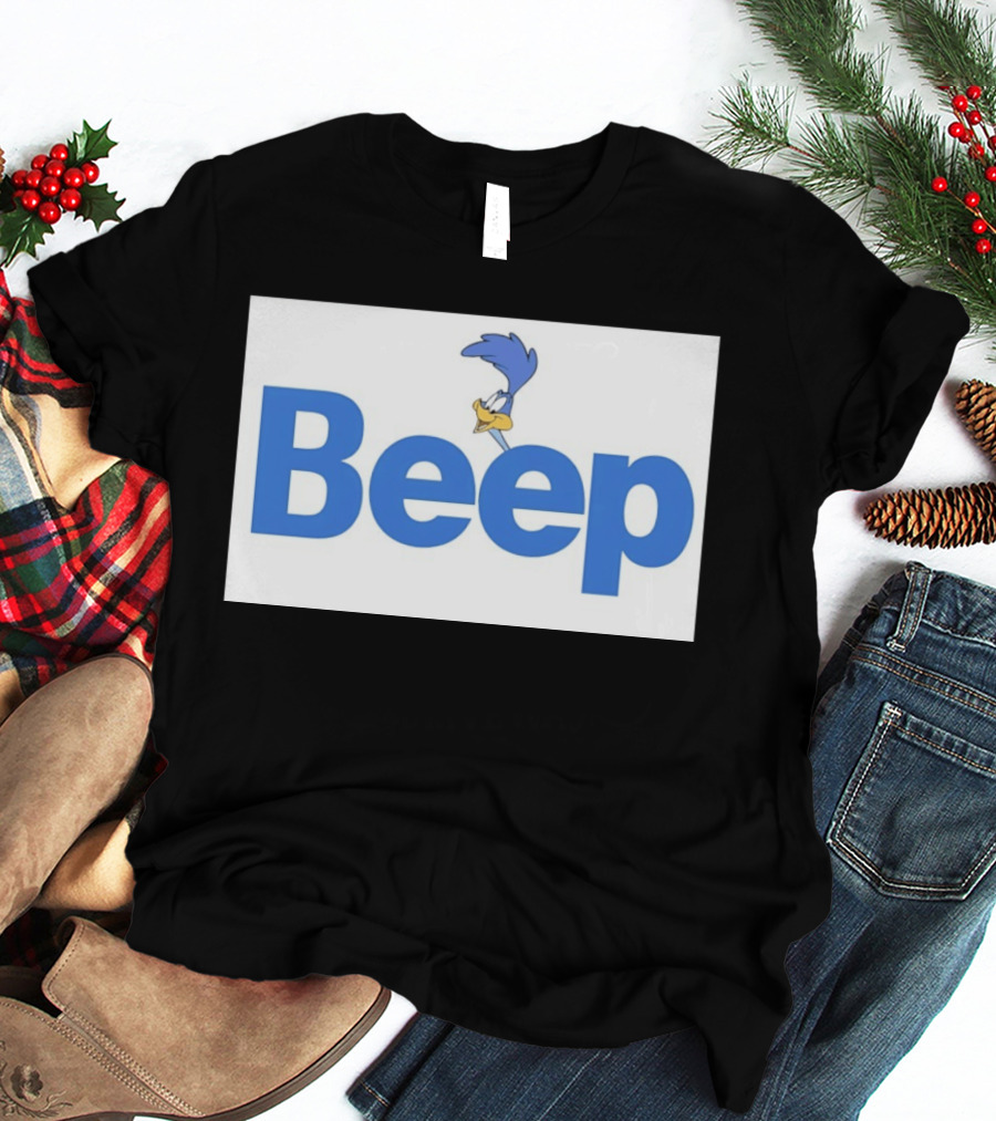 Looney Tunes Road Runner Beep Text Featuring Iconic Cartoon T-Shirt