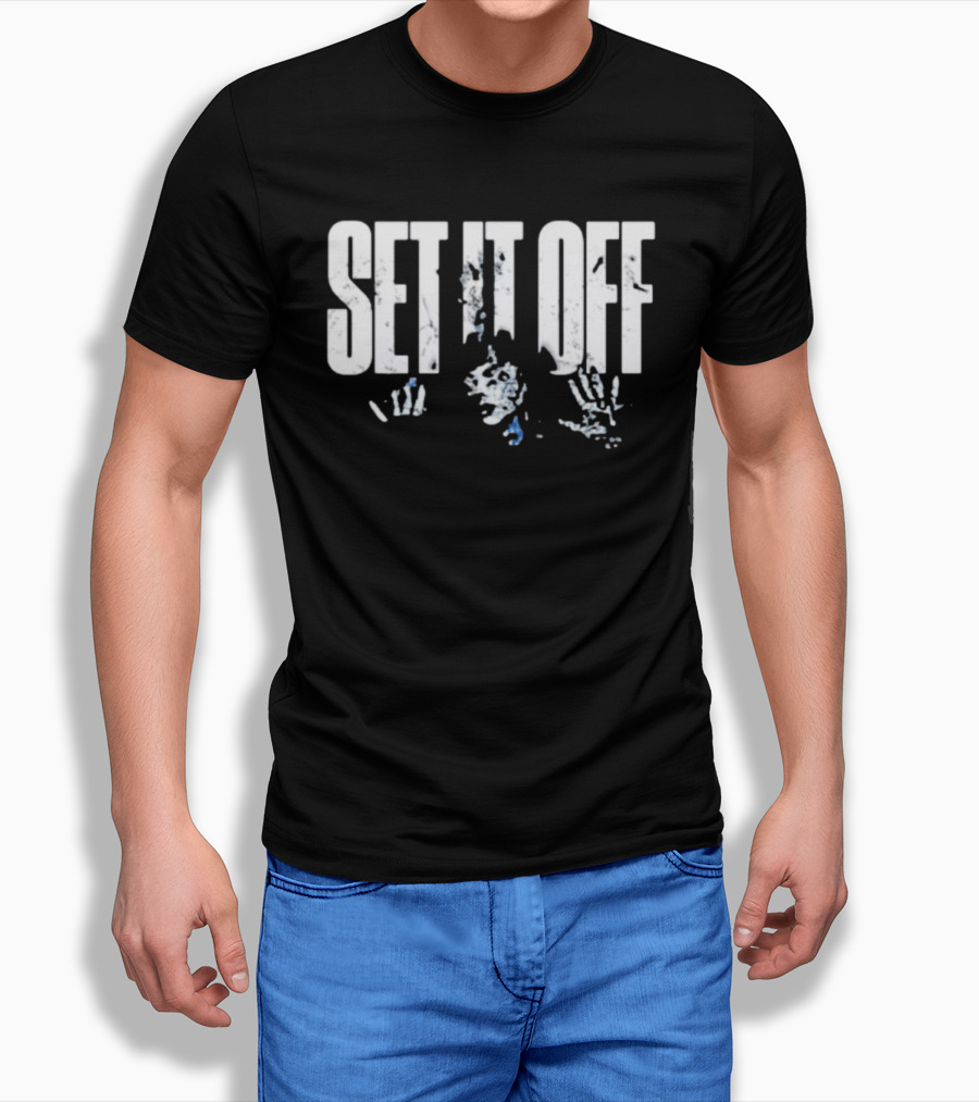Set It Off Cracked Text With Blue Paint Effect T-Shirt