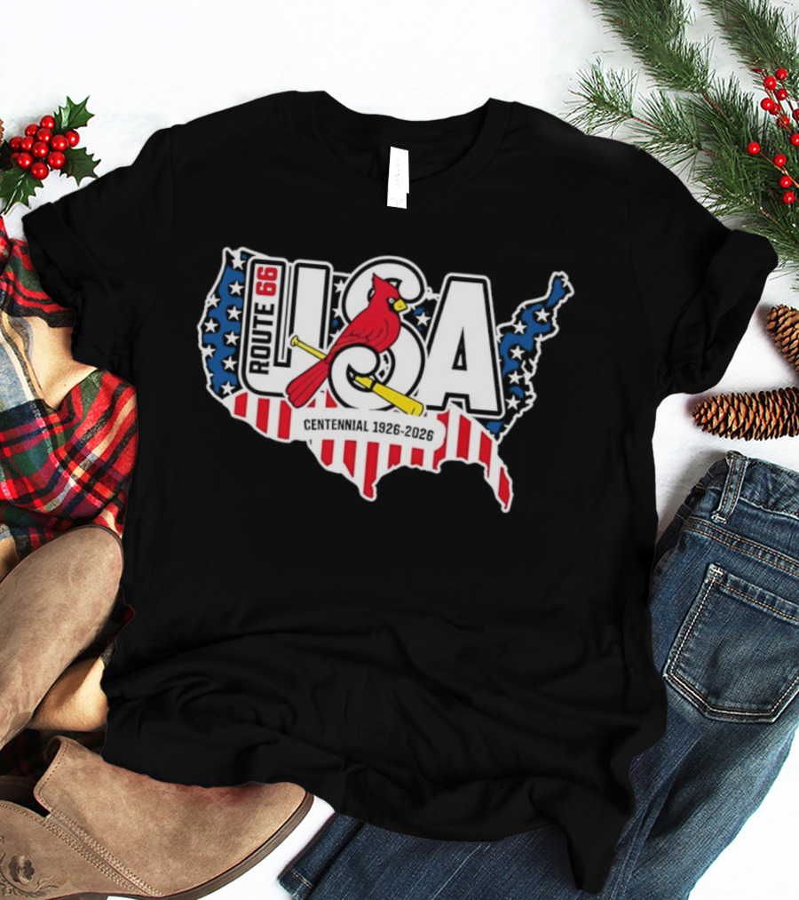 St Louis Cardinals Route 66 USA Centennial 1926 2026 American Flag Map T-Shirt