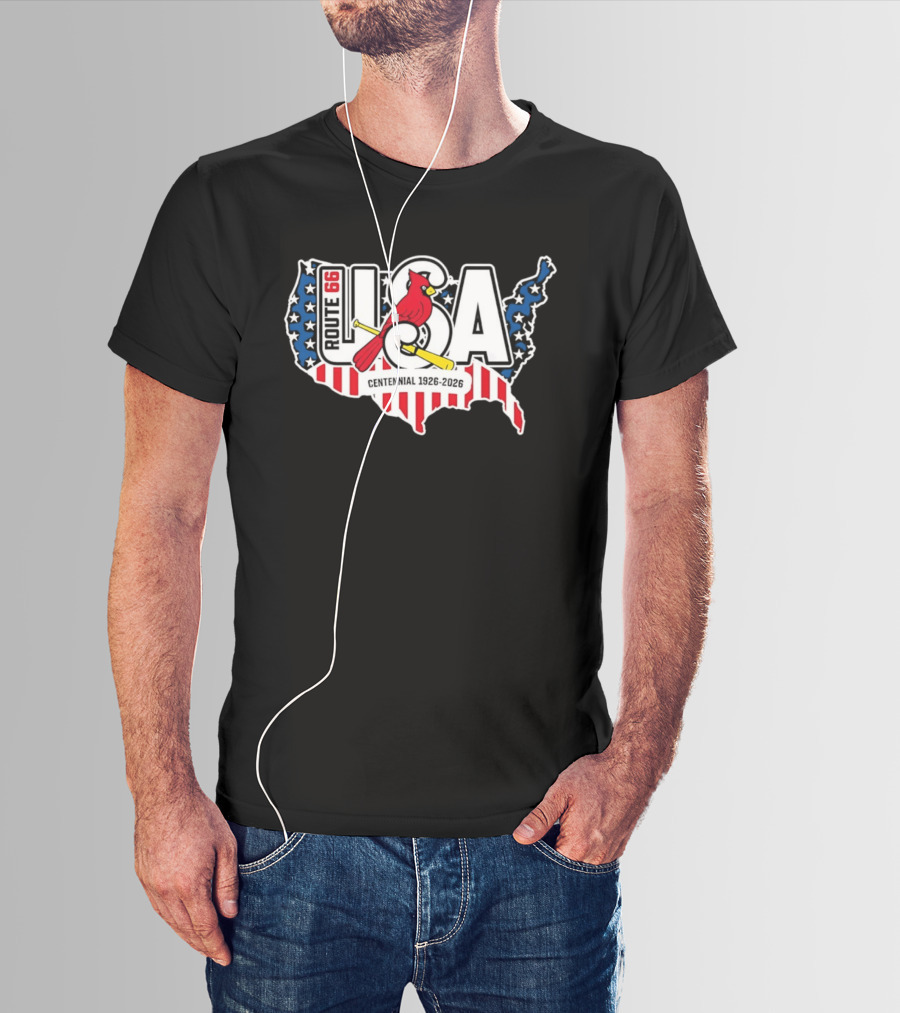 St Louis Cardinals Route 66 USA Centennial 1926 2026 American Flag Map T-Shirt