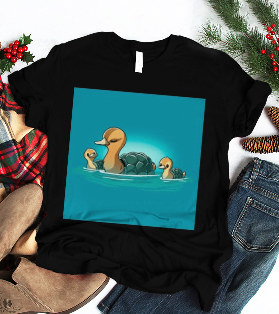 Turtle Ducks Swimming Cute Playful Hybrid Creatures T-Shirt