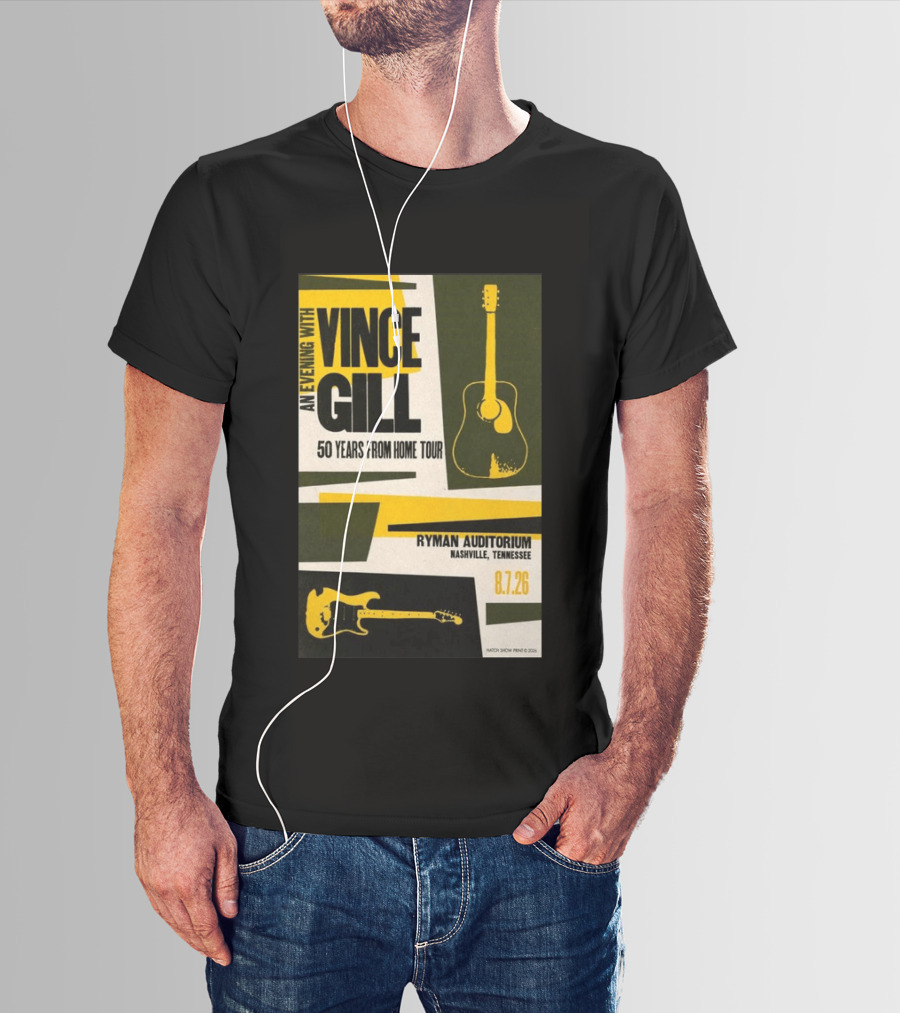 An Evening With Vince Gill 50 Years From Home Tour Ryman Auditorium Nashville August 7 2026 T-Shirt