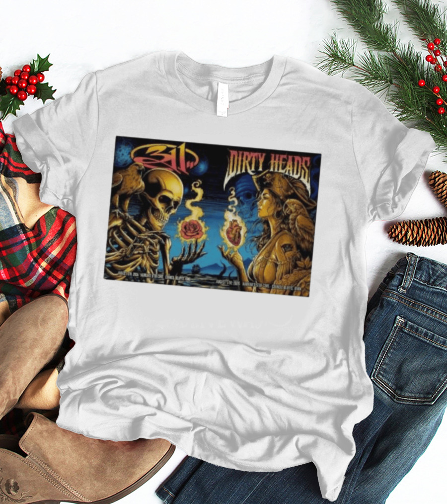 311 X Dirty Heads August 5 2026 Council Bluffs Iowa Harrah's Stir Cove Exclusive Set Skeleton Pirate Roses T-Shirt