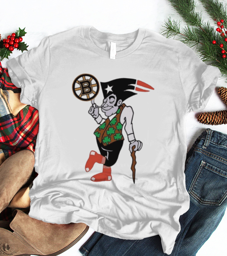 Boston All Sport Team Vintage Mascot With Clover And Cane T-Shirt