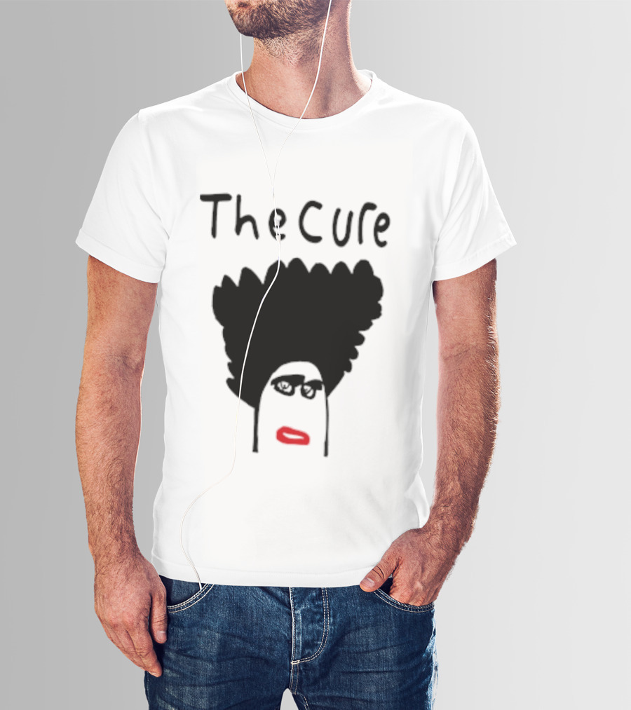 Kieran Maguire Wearing The Cure Text Bold Face Black Hair Red Lips T-Shirt