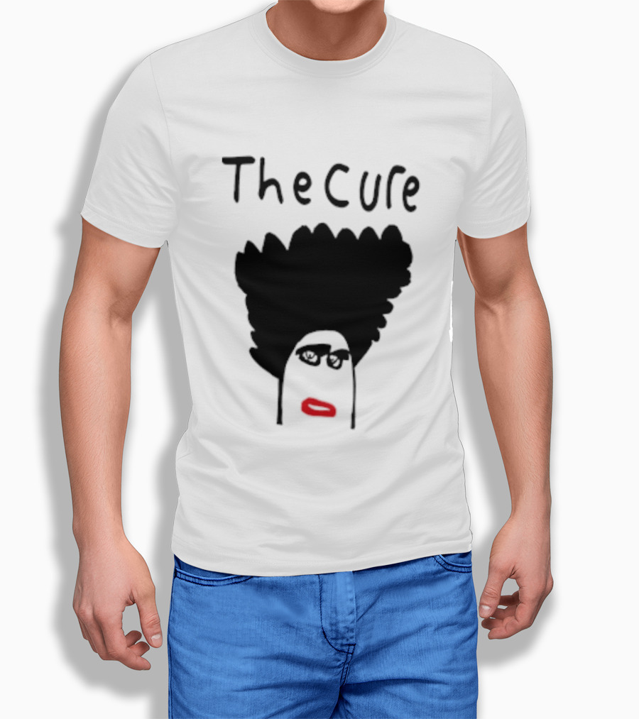 Kieran Maguire Wearing The Cure Text Bold Face Black Hair Red Lips T-Shirt