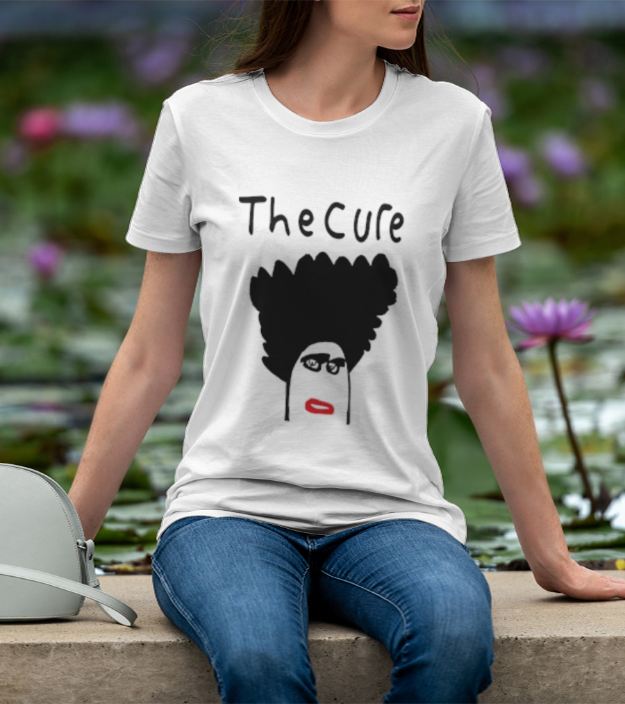 Kieran Maguire Wearing The Cure Text Bold Face Black Hair Red Lips T-Shirt