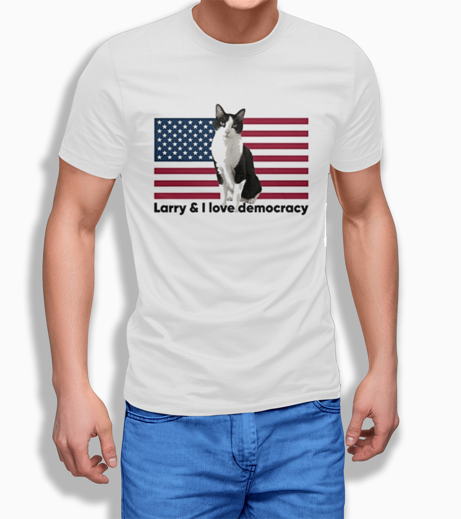 Larry I Love Democracy Cat American Flag T-Shirt