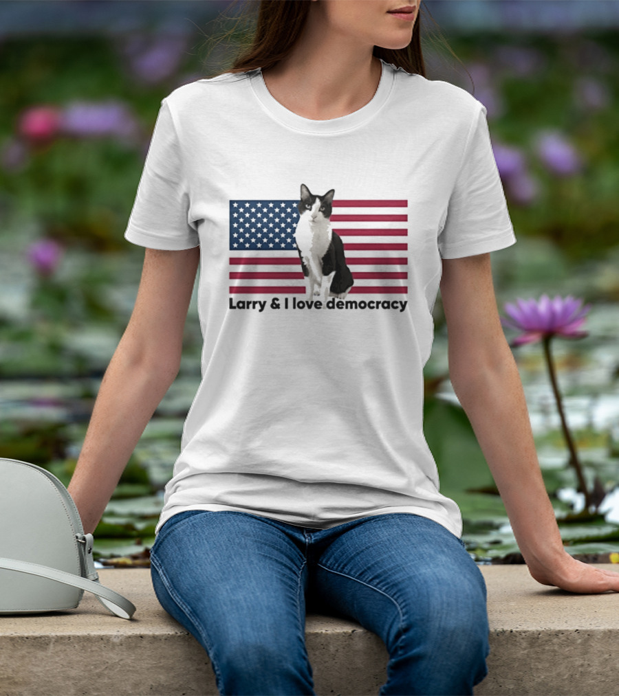 Larry I Love Democracy Cat American Flag T-Shirt
