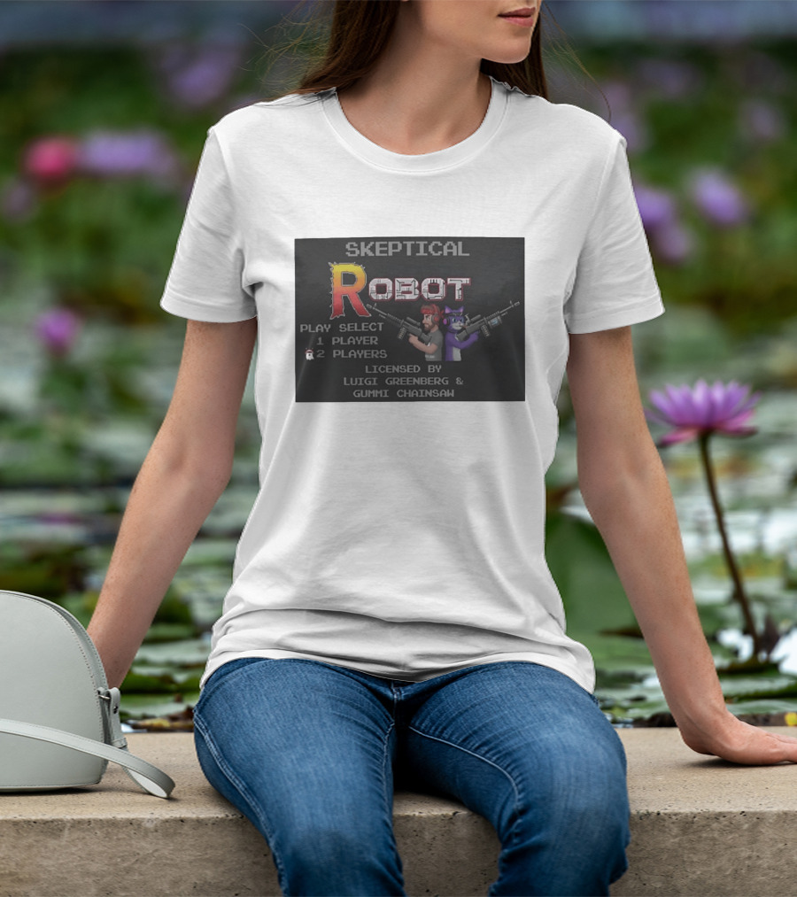Skeptical Robot Play Select Luigi Greenberg Gummi Chainsaw T-Shirt