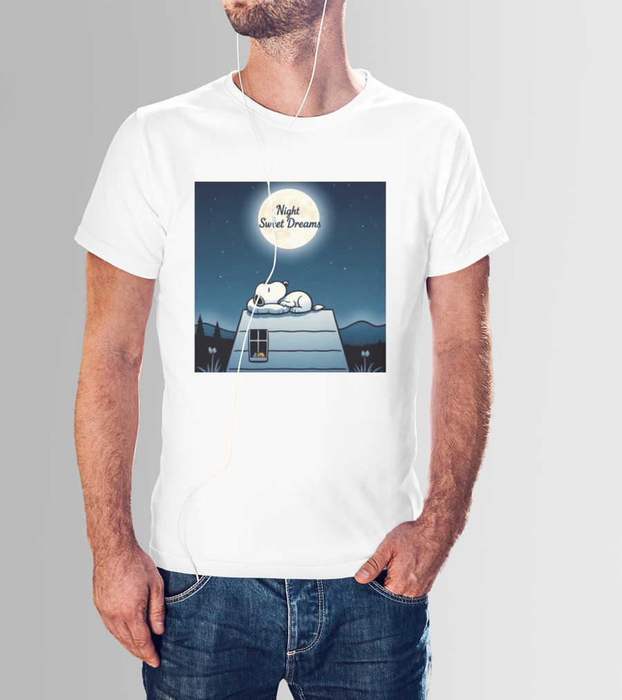 Snoopy Night Sweet Dreams Moonlight Scene Peanuts Sleeping Dog T-Shirt