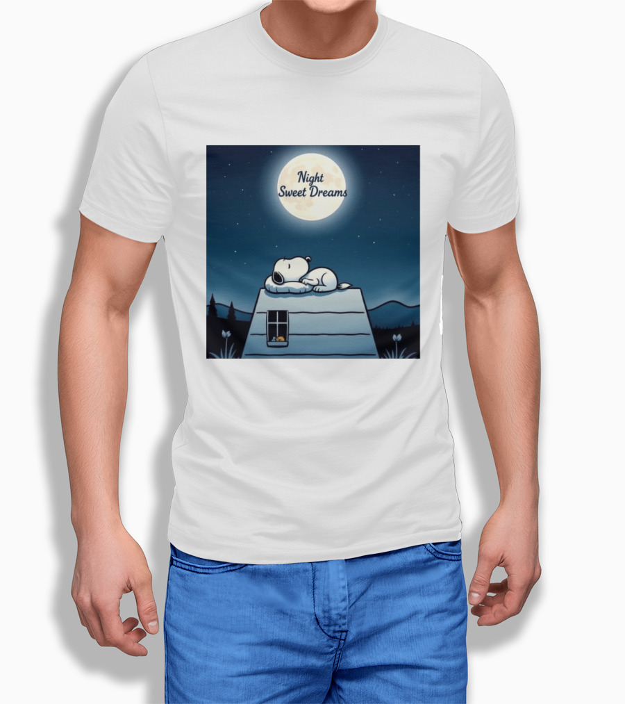 Snoopy Night Sweet Dreams Moonlight Scene Peanuts Sleeping Dog T-Shirt