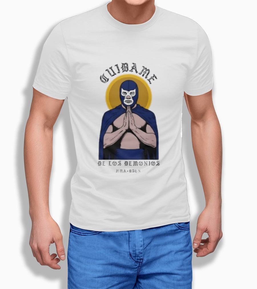 Cuidame De Los Demonios Original Blue Demon Luchador Praying Hands T-Shirt