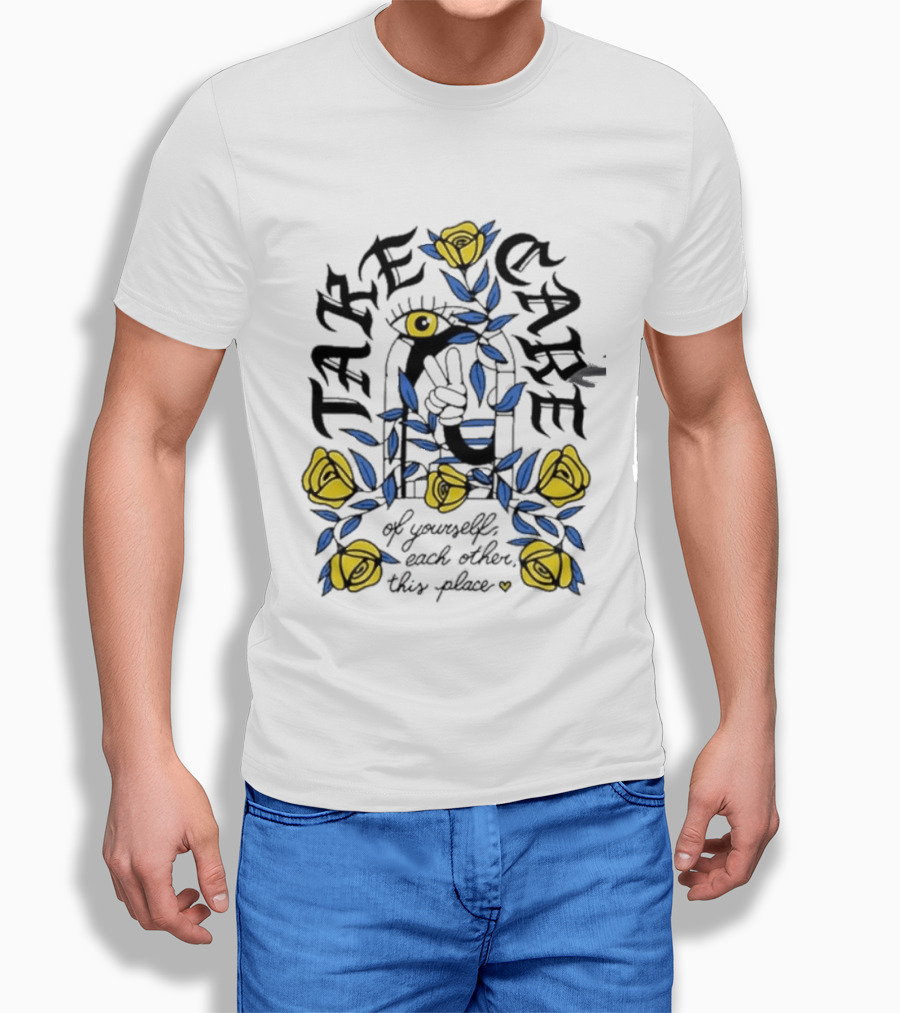 Take Care Of Yourself Each Other This Place Floral Peace Symbol Emo T-Shirt