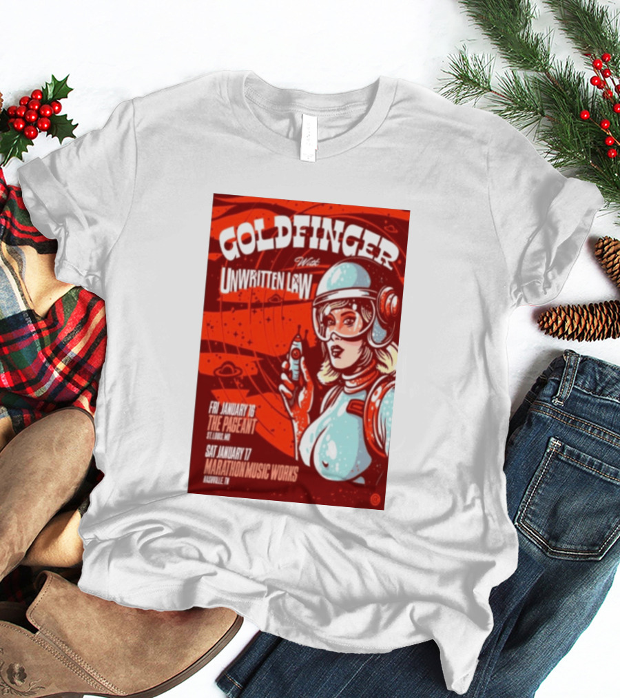Goldfinger With Unwritten Law The Pageant St. Louis Marathon Music Works Nashville January 16 17 2026 Concert Retro Futuristic Spacewoman T-Shirt