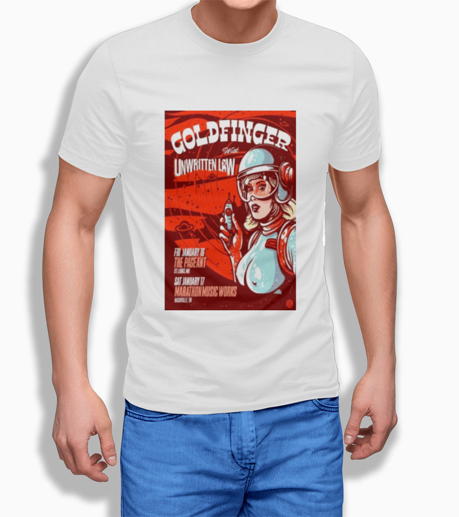 Goldfinger With Unwritten Law The Pageant St. Louis Marathon Music Works Nashville January 16 17 2026 Concert Retro Futuristic Spacewoman T-Shirt
