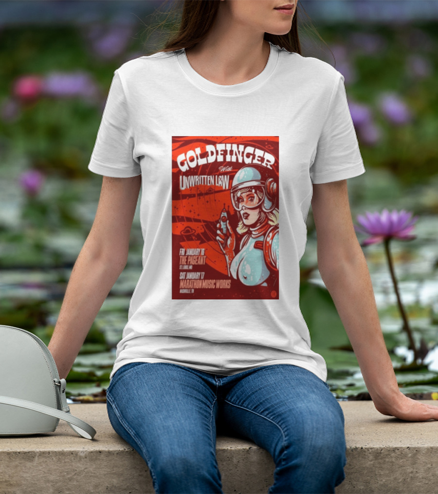 Goldfinger With Unwritten Law The Pageant St. Louis Marathon Music Works Nashville January 16 17 2026 Concert Retro Futuristic Spacewoman T-Shirt