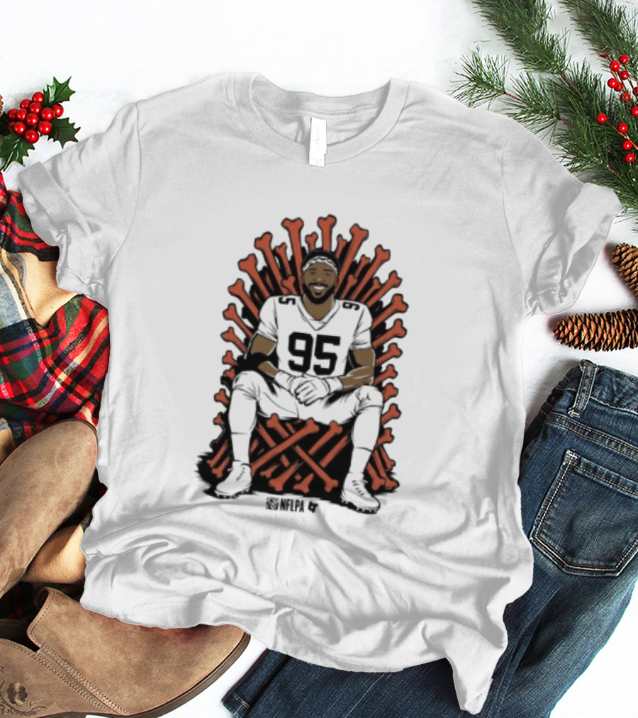 Original Myles Garrett 95 Single Season Sack King Cleveland Browns Bone Throne T-Shirt