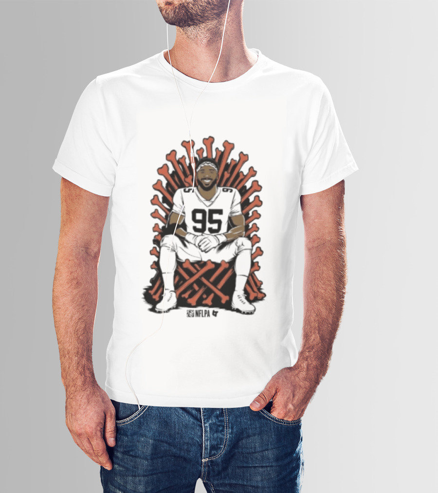 Original Myles Garrett 95 Single Season Sack King Cleveland Browns Bone Throne T-Shirt