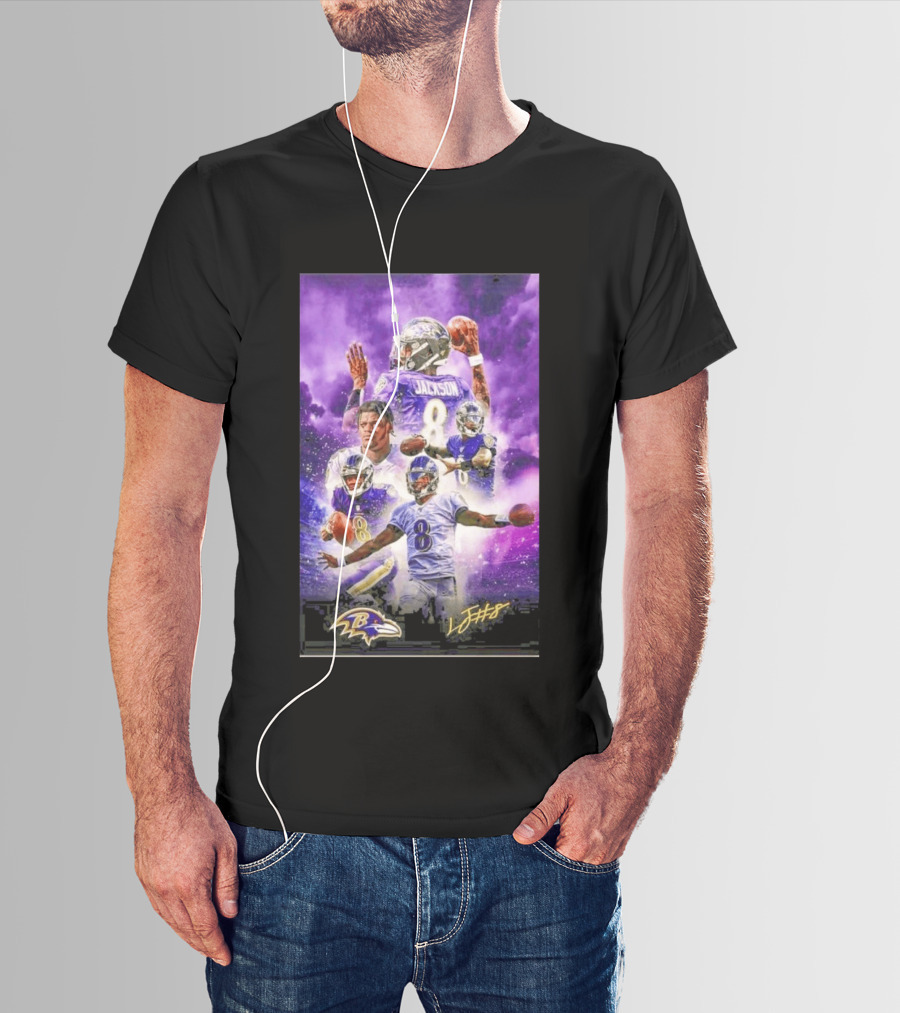 Baltimore Ravens Lamar Jackson 8 With Signature T-Shirt