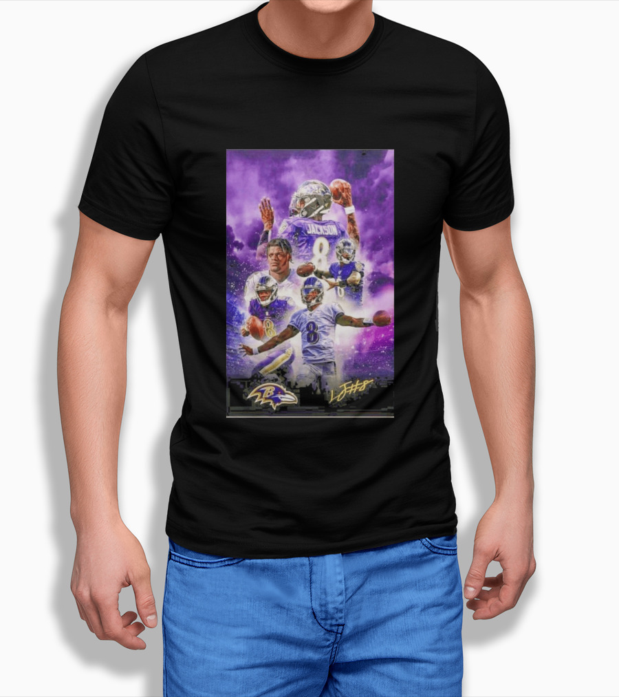 Baltimore Ravens Lamar Jackson 8 With Signature T-Shirt